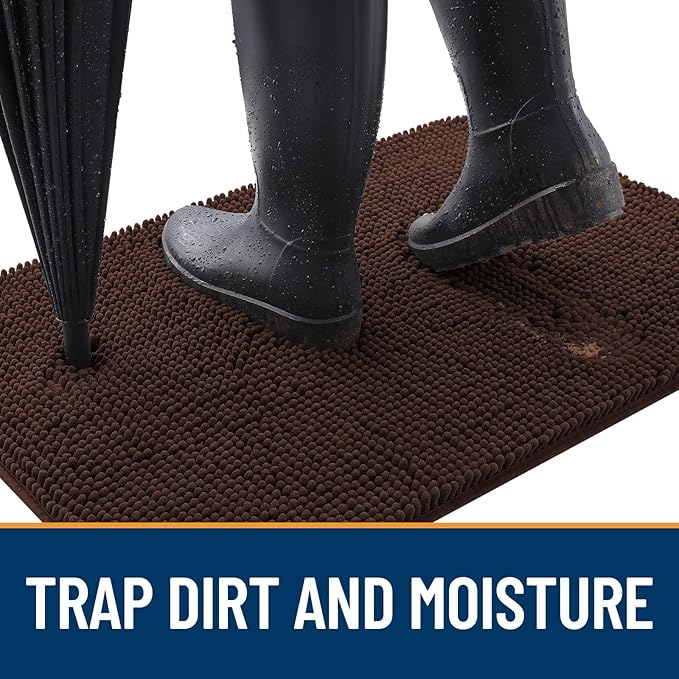 OLANLY Dog Door Mat for Muddy Paws 44x32, Absorbs Moisture and Dirt, Absorbent Non-Slip Washable Doormat, Quick Dry Chenille Mud Mat for Dogs, Entry Indoor Entryway Carpet for Inside Floor, Brown