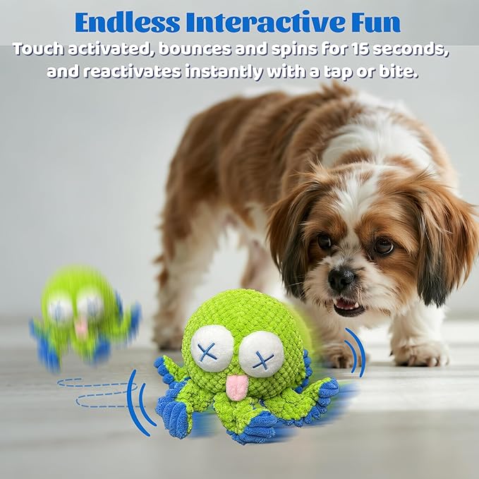 Interactive Octopus Dog Toys – Rechargeable Dog Squeaky Toy with Bouncing Ball, Music, Recording & Silent Modes – Moving Toys to Keep Dogs Busy for Small, Medium & Large Breeds
