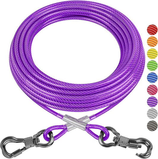 XiaZ Dog Tie Out Cable 50 Feet, Dog Runner for Yard Steel Wire Pet Cable Tether Line, Dogs Chains Heavy Duty for Outside Hold Large Dogs Up to 250 LBS