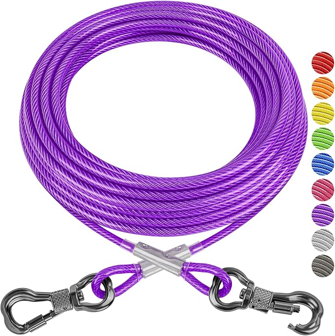 XiaZ Dog Tie Out Cable 30 Feet, Dog Runner for Yard Steel Wire Tether Line, Dogs Chains Heavy Duty for Outside Hold Large Dogs Up to 250 LBS