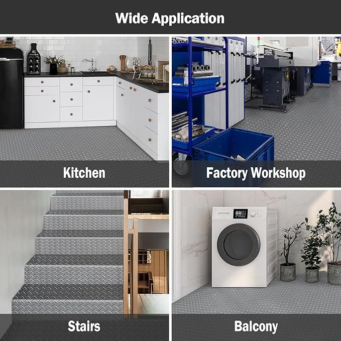 Nisorpa Garage Floor Rubber Mat,4Ft x 8.2Ft Rubber Flooring Rolls,1/8 Inch Thick Heavy Duty Diamond Plate Rubber Garage Floor Covering Waterproof Park