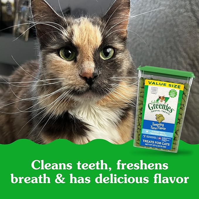 Greenies Feline Adult Dental Cat Treats, Tempting Tuna Flavor, 9.75 oz. Tub