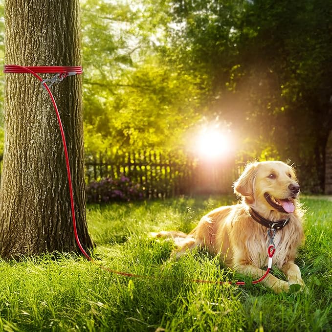 Tresbro 100FT Red Reflective Tie Out Cable for Dogs Up to 250 Pounds, Steel Wire Lead Leash with Stainless Rotatable Buckle, Lightweight and Enduring, Dog Chains Outside for Outdoor,Yard,Camping