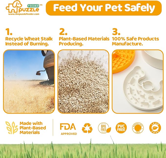 Slow Feeder Dog Bowl with Lick Mat and Puzzle Inserts - Non-Slip Base, Adjustable Speed Design, Dishwasher Safe for Puppies, Orange