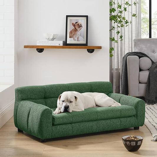 Dog Couch Bed, Mini Sofa for Dogs with Backrest and Armrest, Durable Pet Sofa with Soft Foam Cushion, Elevated Dog Couch Bed with Legs for Medium and Large Dogs, Emerald Green
