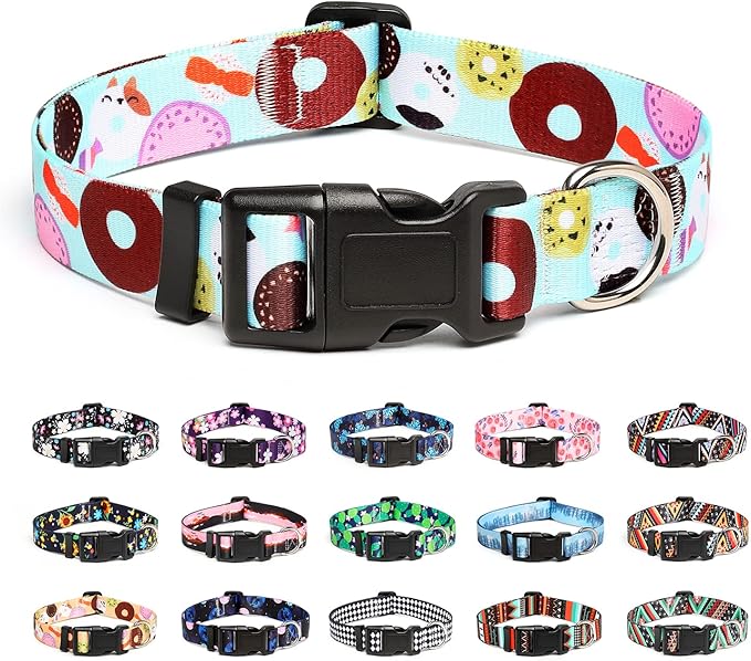 Mercano Adjustable Dog Collar - Special Design Patterns, Soft Nylon Comfortable Durable Pet Collar for Small Medium Large Dogs (M, Blue Cookie)
