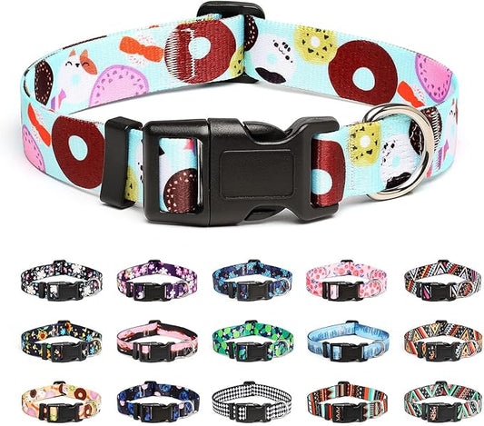 Mercano Adjustable Dog Collar - Special Design Patterns, Soft Nylon Comfortable Durable Pet Collar for Small Medium Large Dogs (L, Blue Cookie)