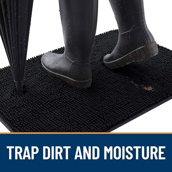 OLANLY Dog Door Mat for Muddy Paws 59x35, Absorbs Moisture and Dirt, Absorbent Non-Slip Washable Doormat, Quick Dry Chenille Mud Mat for Dogs, Entry Indoor Entryway Carpet for Inside Floor, Black