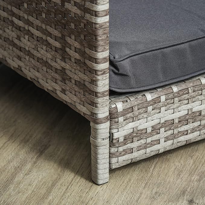 PawHut Wicker Dog House Outdoor with Canopy, Rattan Dog Bed with Water-Resistant Cushion, Raised Dog Bed for Small, Medium Dogs up to 66 lbs, 19.75" in Length, Gradient Gray Wicker & Cushion