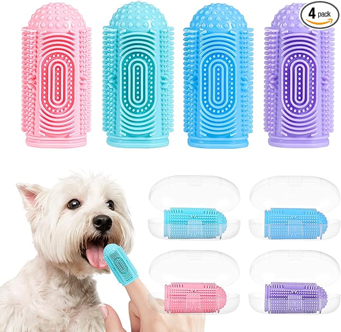 Dog Toothbrush Dog Tooth Brushing Kit Dog Finger Toothbrush for Dog Teeth Cleaning&Dog Dental Care,Cat Toothbrush Dog Tooth Brush Puppy Toothbrush (Blue Green Pink Purple(4-Pack))