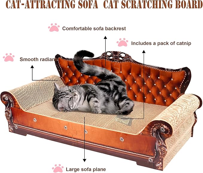 Sofa-Shaped Cat Scratching Couch & Lounge Bed - Thick Cardboard Cat Scratcher Pad (27.6" L x 12.4" W x 11.8" H)