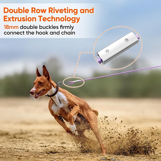 Tresbro 20FT Reflective Tie Out Cable for Dogs Up to 250 Pounds, Steel Wire Lead Leash Cable with Stainless Rotatable Buckle, Lightweight and Enduring, Dog Chains Outside for Outdoor, Yard, Purple