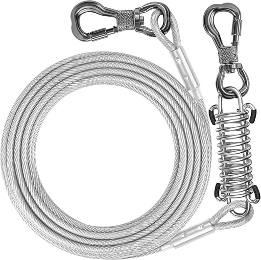 Tresbro 40 FT Dog Tie Out Cable with Spring, Shock Absorbing Tether Chains for Outside Aavilable in 10/15/20/25/30/40/50/70/100/120 FT, Heavy Duty Leads for Yard for Medium & Large Dogs Up to 500 LBS