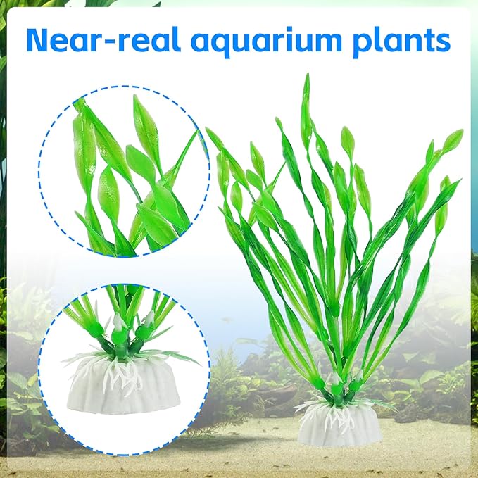 AQUANEAT Fish Tank Artificial Plants, Aquarium Plastic Seaweed Decoration, 4Inch Tall Fake Green Accessories, 10 Packs