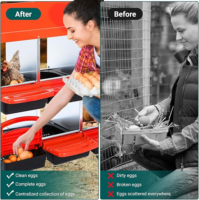 Nesting Boxes for Chickens, Chickens Laying Boxes for Chicken Coop, 6 Compartments Chicken Nesting Boxes, with Removable Tray, Easy Cleaning, for Hens Outdoor Chicken Coop Farm Yard, Red