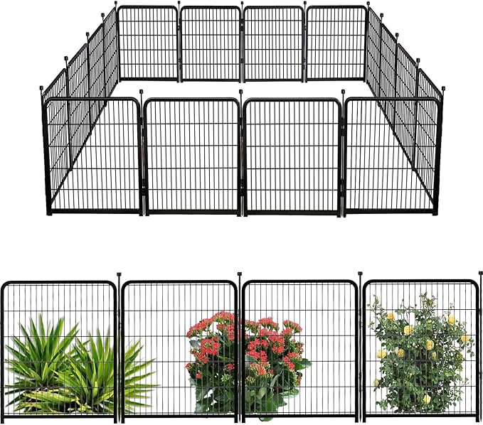 Doorless 48 in(H) Decorative Garden Fence and Borders, 12 Panels Total 26.6 Ft(L), Outdoor Dog Fence, Fencing for Garden Beds, Dog Play Pen Outdoor, Flower Bed Fencing, Black