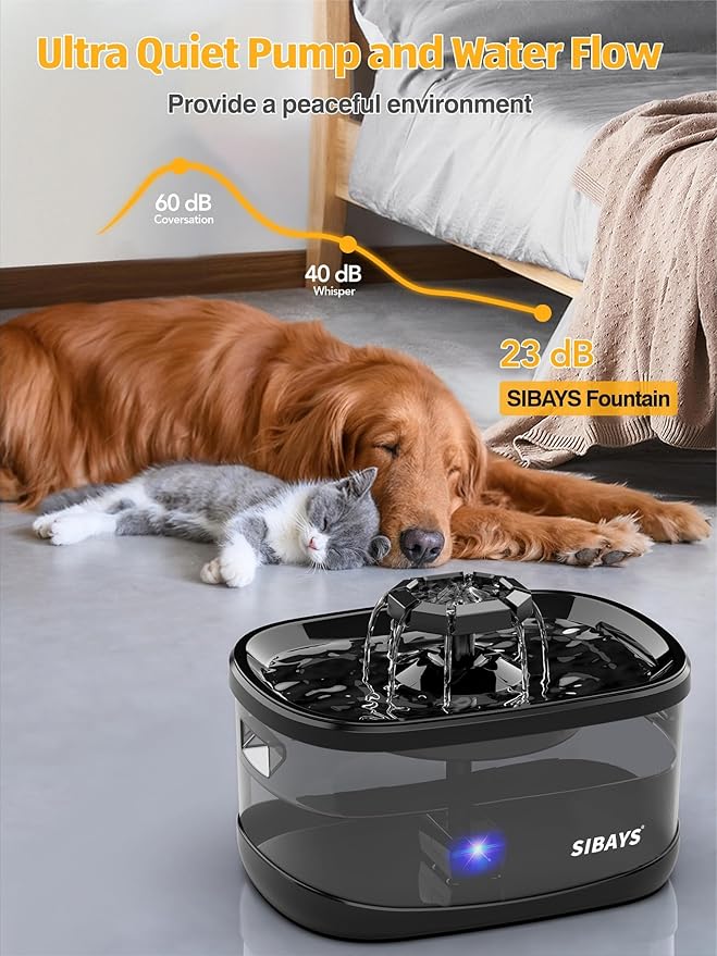 SIBAYS 2.5Gal/9.5L Dog Water Fountain, 3 Flow Modes Pet Water Fountain for Cats, Dog Water Bowl Dispenser with 7" Large Filter & Ultra Quiet Pump, BPA-Free, Ideal for Large Dogs, Multi-pet(FS68)