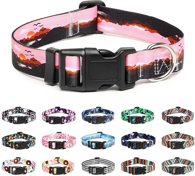Mercano Adjustable Dog Collar - Special Design Patterns, Soft Nylon Comfortable Durable Pet Collar for Small Medium Large Dogs (S, Sunset)
