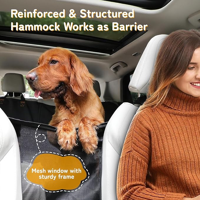 Full-Coverage Dog Seat Cover for Back Seat, 600D Ripstop Dog Hammock for Car,100% Waterproof CarSeat Protector, Suv Cargo Liner for Dogs, Armrest&Child Car Seat Accessible,Install Once,Stay Put