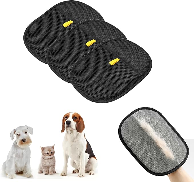 3pcs Reusable Electrostatic Pet Hair Remover Glove - Cat & Dog Grooming Gloves for Deshedding, Washable Hair Removal Tool for Furniture, Carpet, Clothes