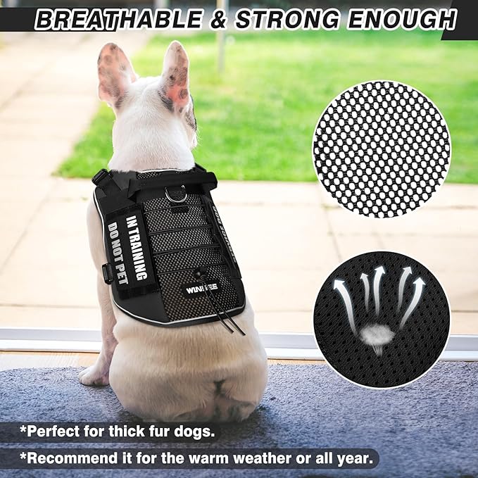 WINSEE Service Dog in Training Mesh Harness with 10 Pet Patches, Soft Air Mesh Breathable Tactical Dog Molle Vest, Reflective Military Pet Vest for Walking Hiking for Large Dogs