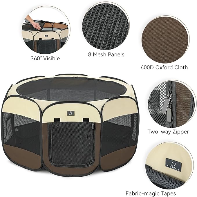 A4Pet Dog Playpen Indoor, 49” Pet Playpen with Bowl for Dogs, Kittens, and Small Animals, Removable Zipper & Mesh Panel(19”W × 12”H)