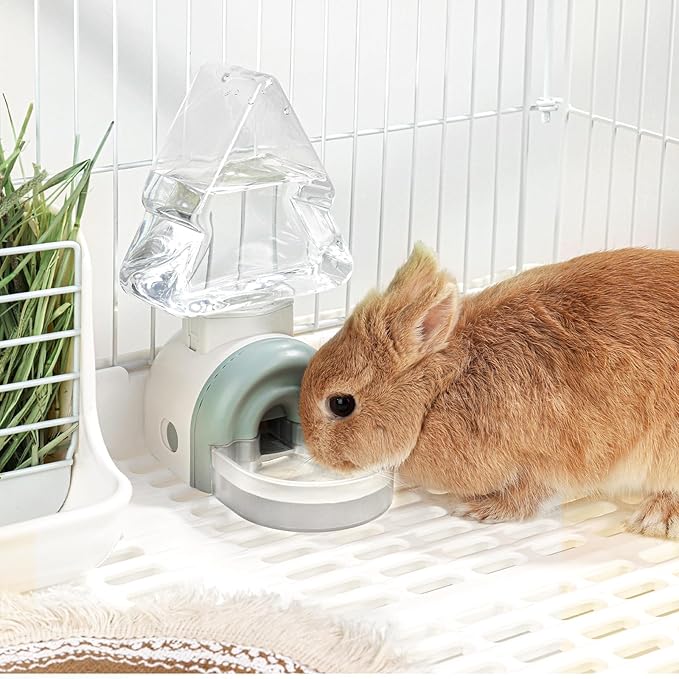 mini&moe Rabbit Water Bottle - 17.6oz Guinea Pig Water Bottle No Drip for Cage Automatic Gravity Silent Hanging Bunny Water Dispenser with Floating Bowl for Hamster, Gerbils, Ferret, Chinchilla