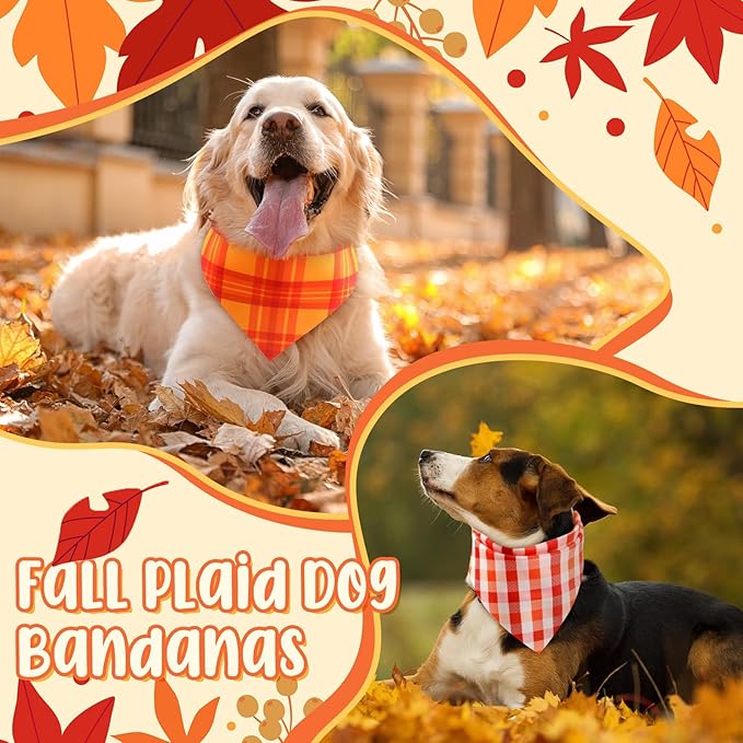 Abbylike 50 Pcs Fall Plaid Dog Bandanas Bulk Autumn Bandanas for Dogs Triangle Kerchief Bibs Scarf for Small Medium Large Pets Thanksgiving Costume Accessories, 25 Styles (31.5 x 21.7 x 21.7 Inch)