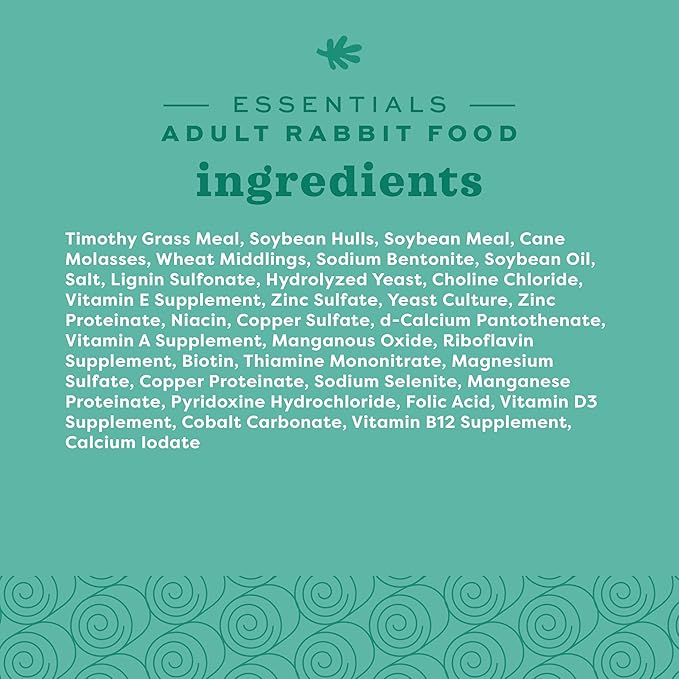 Oxbow Essentials Rabbit Food, Adult, Made with Oxbow Timothy Hay for Rabbit, Pet Pellets with Vitamins & Minerals, Small Animal Pet Products, Bunny Food, Made in USA, High Fiber, 25 lb. bulk bag