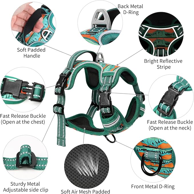 Timos No Pull Dog Harness,No Choke Front Clip Dog Reflective Harness,Adjustable Soft Padded Pet Vest with Easy Control Handle for Large Dogs,Wilderness,L