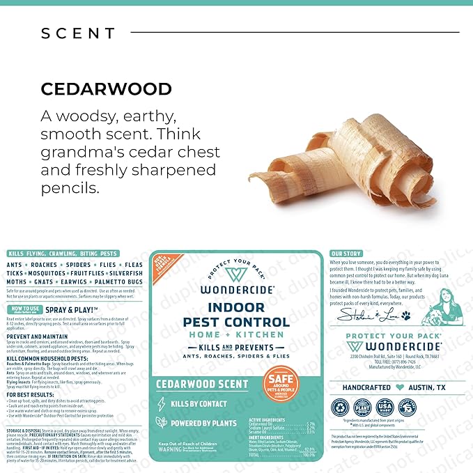 Wondercide - Indoor Pest Control Spray for Home and Kitchen - Ant, Roach, Spider, Fly, Flea, Bug Killer and Insect Repellent - with Natural Essential Oils - Pet and Family Safe — Cedarwood 16 oz