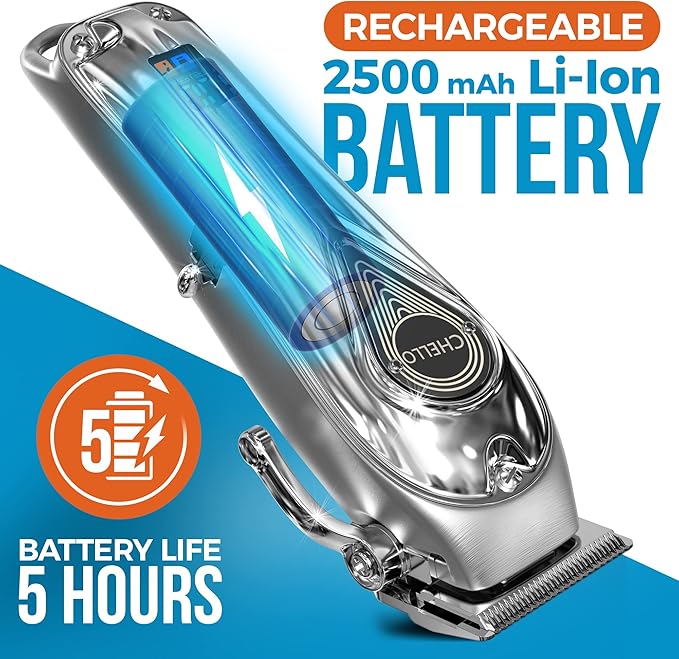 Full Metal Professional Dog Clippers for Grooming, Rechargeable, Low Noise Cordless, Pet Hair Clippers for Large Dogs, Heavy Duty Use with LED Display