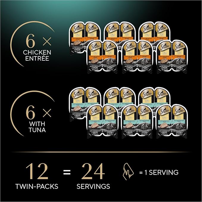 Sheba Perfect Portions Wet Cat Food Cuts in Gravy Variety Pack, with Sustainable Tuna and Roasted Chicken Entree, 2.6 oz. Twin-Pack Trays (6 Count, 12 Servings) (Pack of 2)