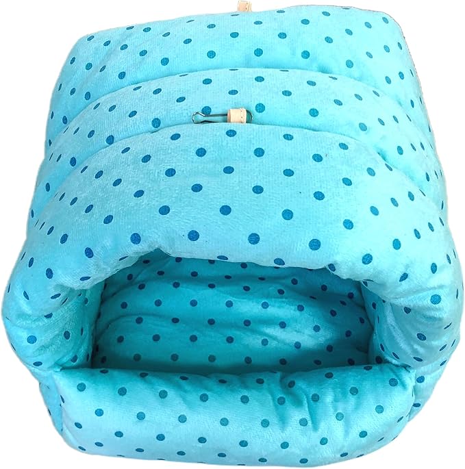 WOWOWMEOW Guinea Pigs Bed,Hamster Bed,Small Animals Warm Hanging Cage Cave Bed (M, Dot- Blue)