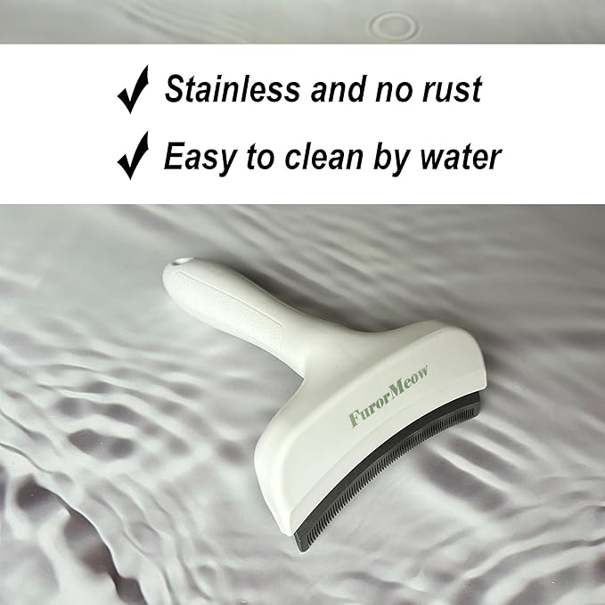 Pet Deshedding Tool with Curve Blade, Cat Grooming Brush, Tight V-shaped Teeth Shedding Comb for Cats and Dogs (White, Large)