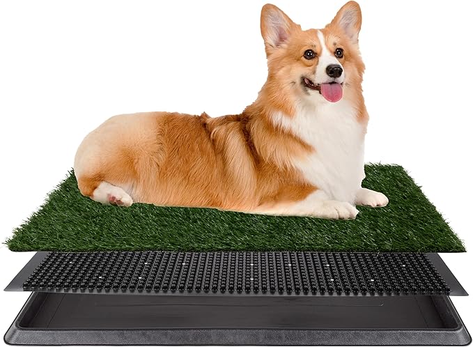 Artificial Grass Puppy Pee Pad for Dogs and Small Pets - 20x25 Reusable 3-Layer Potty Training Pad with Tray - Dog House and Pet Supplies by PETMAKER