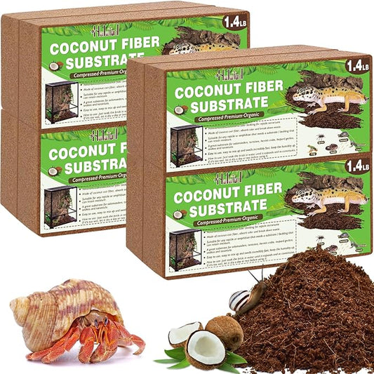 Halatool 8Pack Compressed Coconut Fiber Substrate for Reptile Natural Premium Coconut Husk Substrate Terrarium Bedding for Tortoises Beard Dragon Leopard Gecko Snake Tarantula Worm Bins