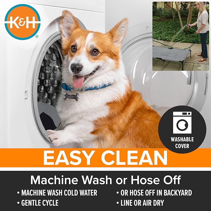 K&H Pet Products Outdoor Elevated Dog Cot, Cooling Raised Bed with Waterproof Breathable Mesh for Medium Dogs, Portable Place Bed with Heavy-Duty Metal Frame & Hammock Style Cover - Medium Green