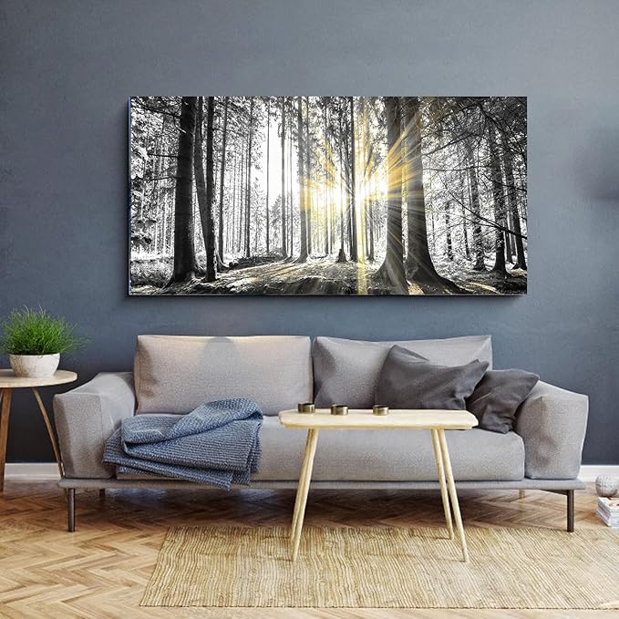Yxbhhym-Large Canvas Wall Art Decor Black and White Wall Art Forest Artwork Landscape Picture Trees Poster Painting Nature Scenery Prints Art Living Room Wall Decor Bedroom Home Office Decorations