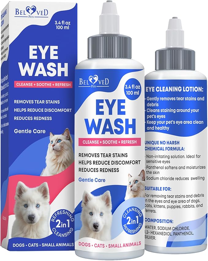 Cat & Dog Eye Wash Drops & Tear Stain Remover, Cleaner | Eye Infection Treatment Helps Prevent Pink Eye, Relief Allergies Symptoms, Runny, Dry Eyes - Safe for Small Animals (Eye Drops)