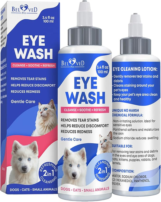Cat & Dog Eye Wash Drops & Tear Stain Remover, Cleaner | Eye Infection Treatment Helps Prevent Pink Eye, Relief Allergies Symptoms, Runny, Dry Eyes - Safe for Small Animals (Eye Drops)