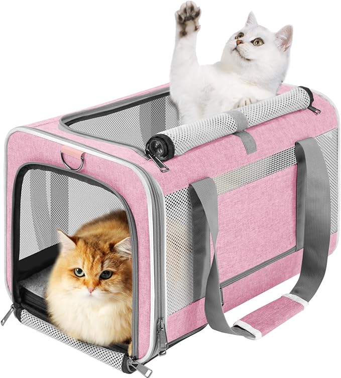Cat Carrier 20lbs Top Open/Soft Sided Small Pet Dog Travel Carrying Crate/Collapsible Puppy Transport Carry Bag/Sturdy Pet Cages Chihuahuas Mini Dog 10lbs Pink