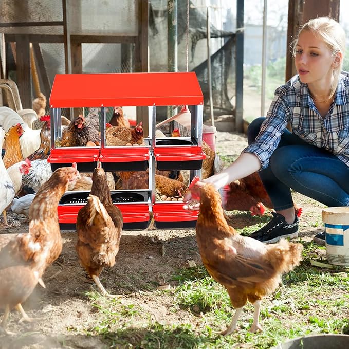 Nesting Boxes for Chickens, Chickens Laying Boxes for Chicken Coop, 6 Compartments Chicken Nesting Boxes, with Removable Tray, Easy Cleaning, for Hens Outdoor Chicken Coop Farm Yard, Red