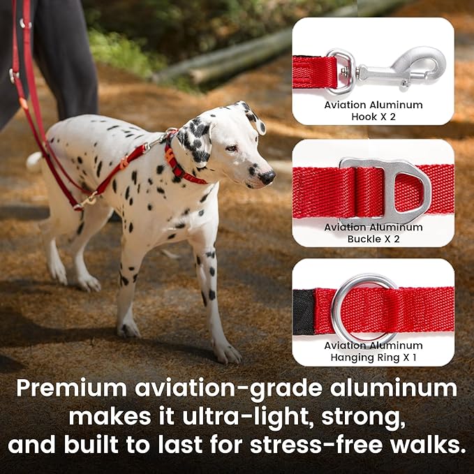 HOWGO 8-in-1 Multifunctional Hands Free Dog Training Leash with Padded Handle, 8.5 FT Nylon Adjustable Length, Lightweight Aviation Aluminum, Crossbody Waist Leash for Puppy Medium Large Dogs (Red)