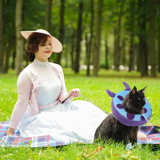 Adjustable Cat Collar Soft to Stop Licking After Surgery for Kitten, Alternative to Cone of Shame, Donut Cone for Cats, Pet Elizabethan Collar (Monster, Small)