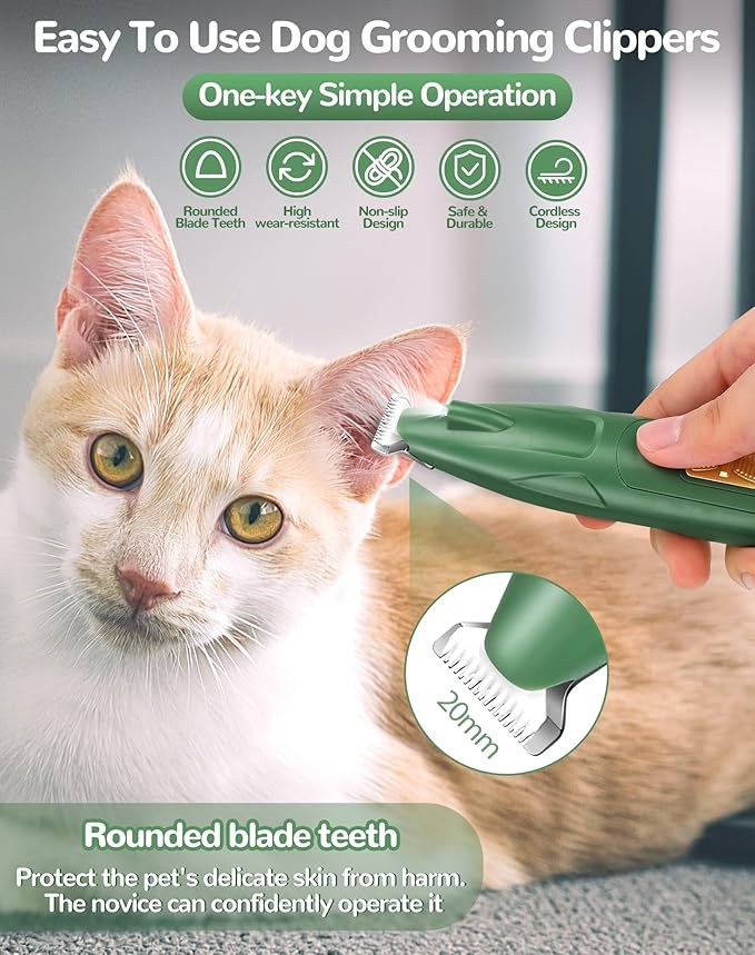 LEYOUFU Dog Paw Trimmer with LED Light, 2 Speed Dog Clippers for Grooming Small Dogs, Rechargeable Low Noise Pet Shaver for Trimming Dogs Cats Hair Around Paws, Eyes, Ears, Face, Rump