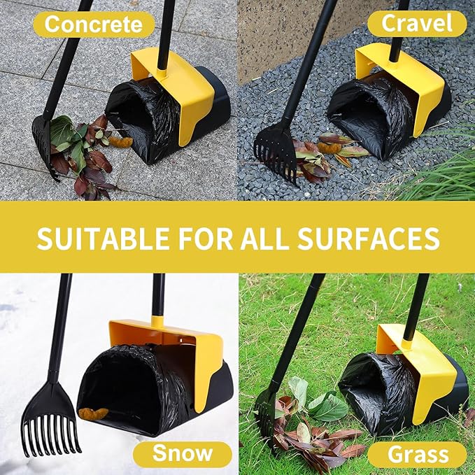 Pooper Scooper Large Swivel Bin & Rake with 160 Waste Bags,Heavy Duty Dog Pooper Scooper with Bag Attachment for Large Small Dogs, Long Handle Poop Scooper with Lid for Yard, Grass, Gravel (Yellow)