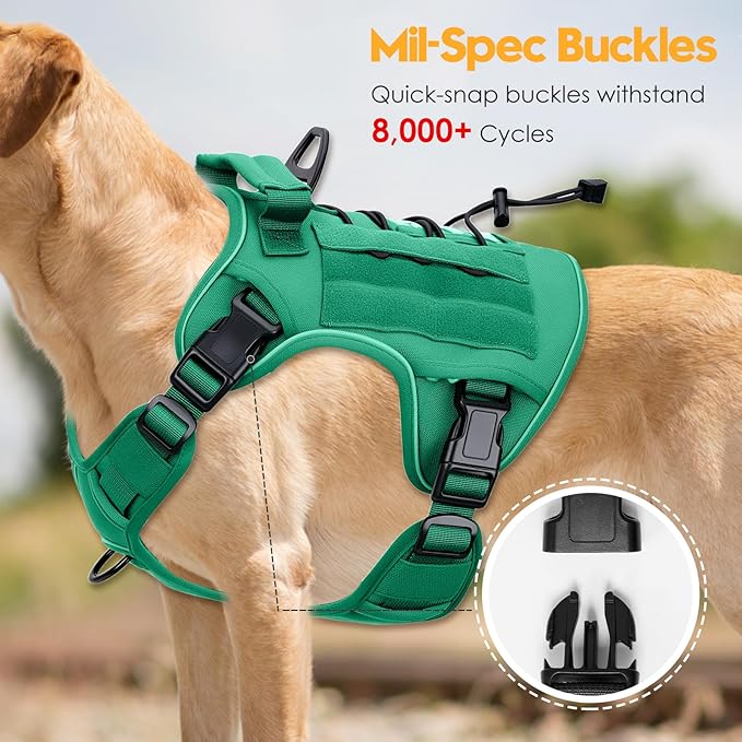 Heavy-Duty Tactical Dog Harness for Large Dogs, No Pull Adjustable Reflective Pet Vest with Molle System, K9 Military-Grade Control for Service Training, Outdoor & 10+ Breeds, Turquoise, Large
