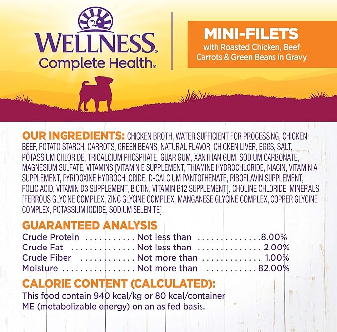 Wellness Petite Entrées Mini-Filets with Roasted Chicken, Beef, Carrots & Green Beans in Gravy, 3-Ounce Cup (Pack of 12)
