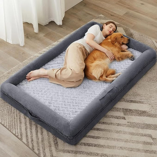 WNPETHOME Human Dog Bed for Adult, Washable Dog Couch with Removable Waterproof Cover, Orthopedic Large Pet Sofa Bed with Bolster Sides for Sleeping